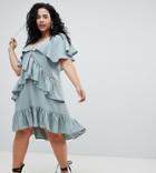 Asos Design Curve Mini Tea Dress With Cape Back Detail-blue