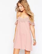 Asos Cold Shoulder Lace Trim Sundress - Pink