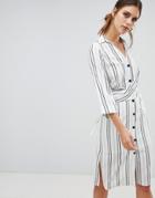 River Island Wrap Front Striped Shirt Dress In White-cream