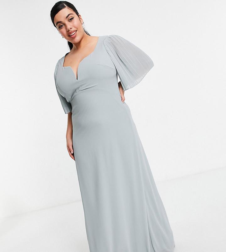 Tfnc Plus Bridesmaid Sweetheart Neck Flutter Sleeve Maxi Dress In Sage-green