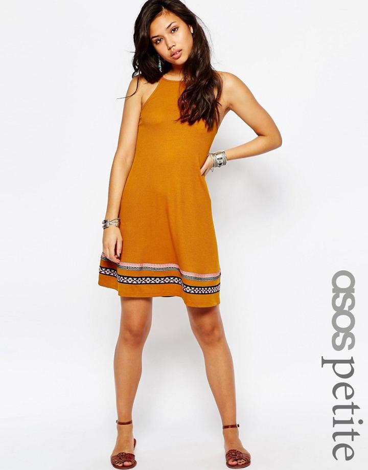 Asos Petite Rib Swing Sundress With Tape Trim - Tan