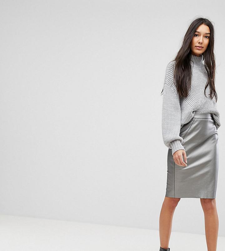 Vero Moda Tall Metallic Pencil Skirt - Silver