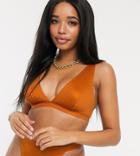 Wolf & Whistle Fuller Bust Exclusive Triangle Bikini Top With Gold Hardware In High Shine Rust D-f-orange