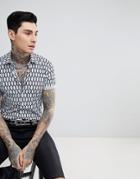 Devil's Advocate Short Sleeve Slim Fit Geometric Print Shirt - Blue