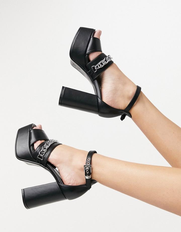 Lamoda Platform Sandals With Chain Detail-black