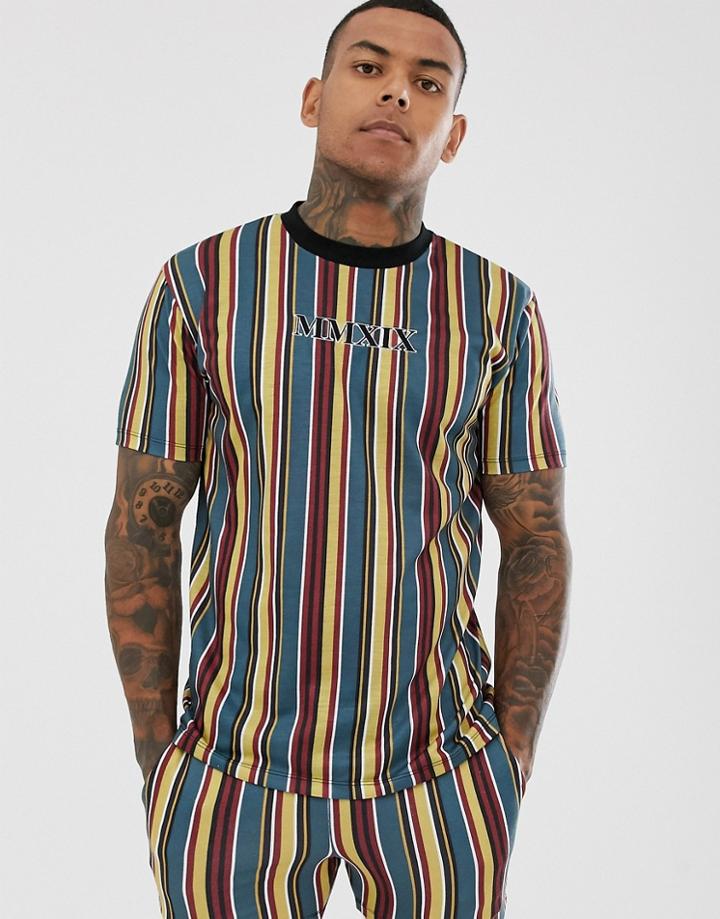 Asos Design Two-piece Relaxed T-shirt With Stripe And Roman Numerals - Multi