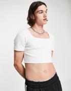 Asos Design Muscle Fit Crop Top In Rib And Square Neck In White