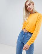 Asos Design Crop Sweat With Gathered Front - Yellow