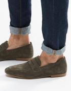 Asos Penny Loafers In Khaki Suede - Khaki