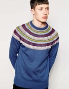 Bellfield Reverse Jacquard Knitted Sweater - Royal Blue