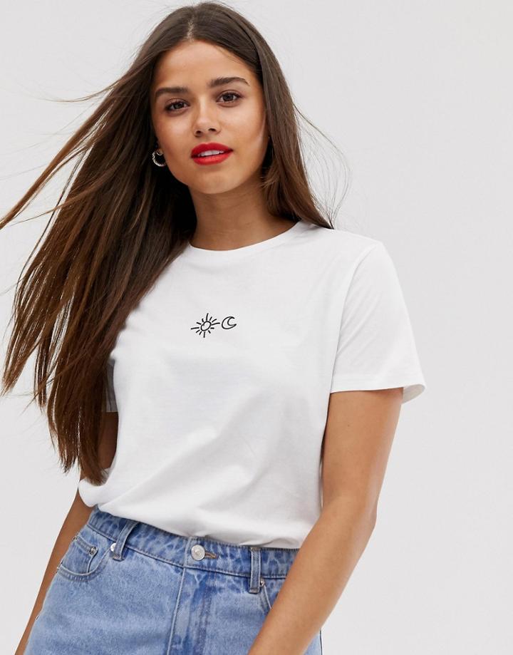Asos Design T-shirt With Tiny Sun And Moon In Organic Cotton - White