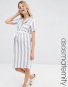 Asos Maternity Shirt Dress In Linen Stripe - Multi