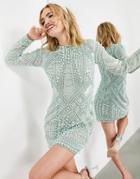 Asos Edition Pearl Embellished Body-conscious Mini Dress In Soft Green