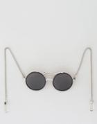 Asos Round Sunglasses With Crystal Earrings And Top Bar - Black