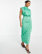 Asos Design Drape Neck Sleeveless Maxi Dress In Emerald Green Star Print