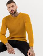 Bershka Knitted Sweater In Mustartd - Yellow