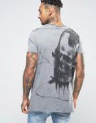 Asos Longline T-shirt With Blown Up Skull Back Print And Raw Scoop Nec