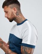 Asos Design Longline T-shirt With Contrast Yoke And Curved Hem In Navy - Navy