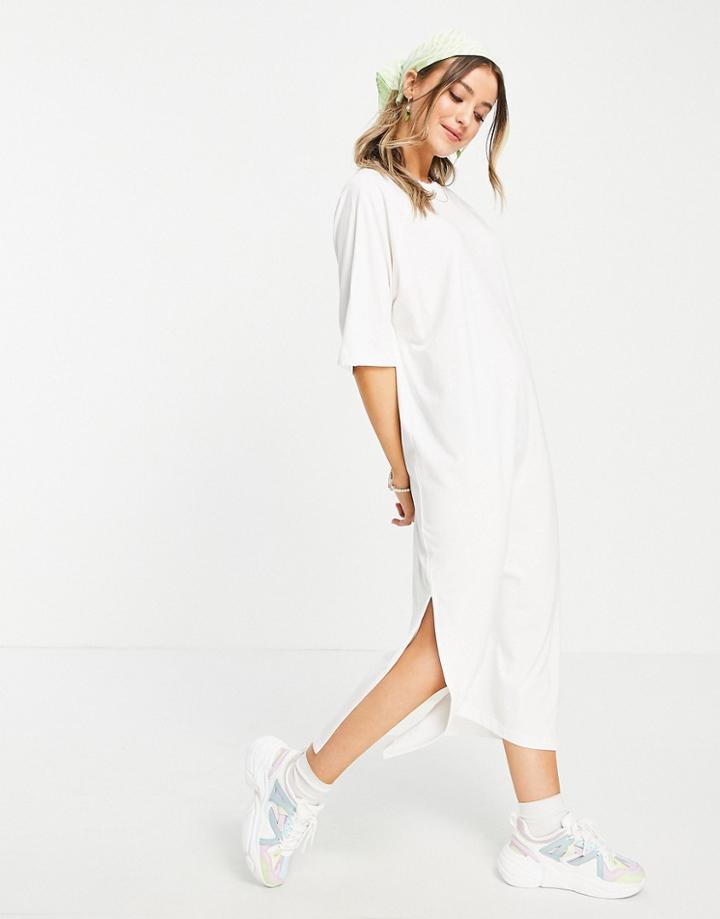 Monki Kenny Cotton Midi T-shirt Dress In White - White