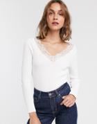 Asos Design Lace Trim V Neck Sweater-white