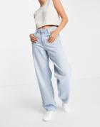 Weekday Rail Cotton Mid Rise Straight Leg Jeans In Bleach Wash-blues