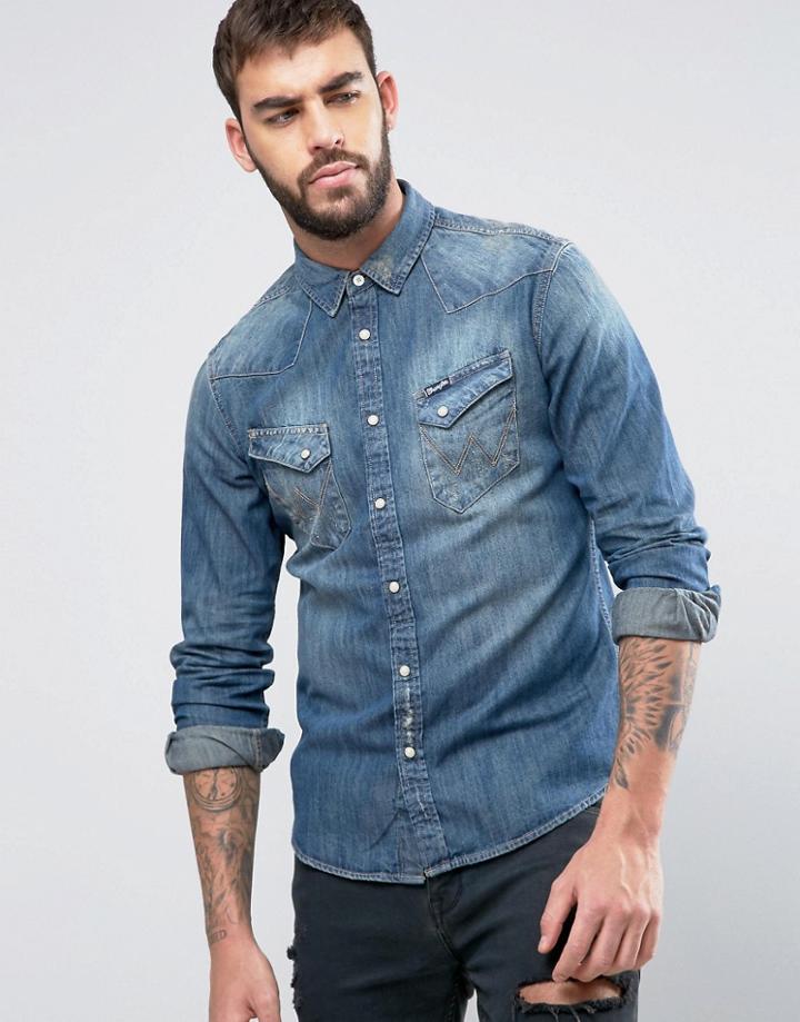 Wrangler Western Slim Fit Denim Shirt - Blue