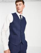 Asos Design Wedding Skinny Wool Mix Suit Vest In Navy Herringbone