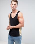 Asos Tank With Extreme Racer Back And Gold Side Panels - Black