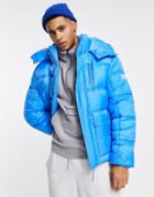 River Island Patch Pocket Puffer Jacket In Blue-blues