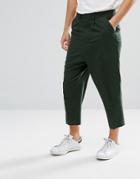 Asos Drop Crotch Tapered Smart Pants In Dark Green Textured Linen Blend - Green