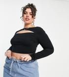 Asos Design Curve Long Sleeve Crop Top With Over Bust Cut-out Front In Black