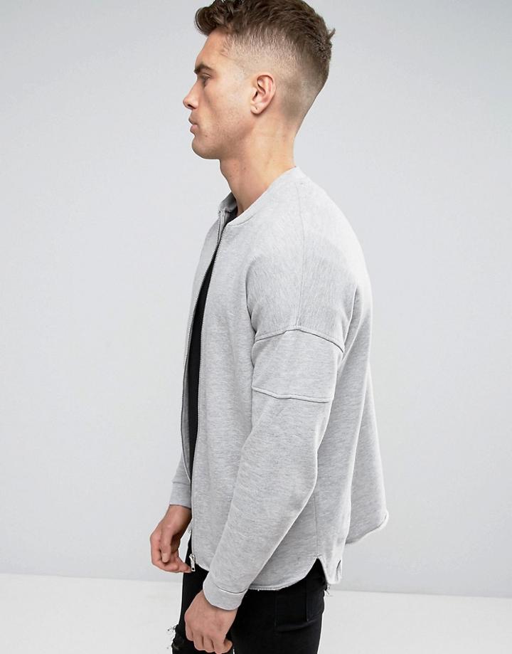 Asos Jersey Bomber Jacket With Sleeve Panels & Curved Stepped Hem - Gr
