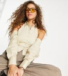Collusion Fitted Shirt With Exposed Shoulders & Halter Neck In Cream-yellow