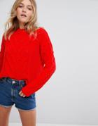 Pull & Bear Chenille Cable Knitted Sweater - Red