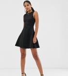 Asos Design Tall Seamed Fold Detail Skater Mini Dress-black
