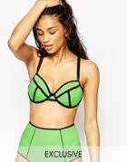 Asos Fuller Bust Mix And Match Contrast Plunge Bikini Top Dd-g - Apple Green