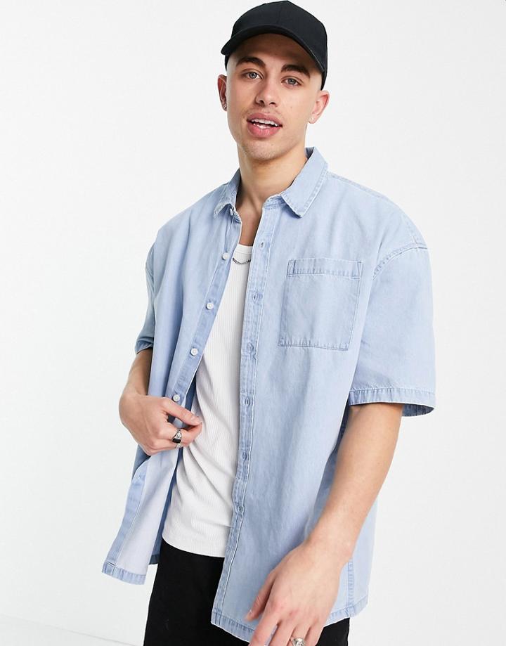 New Look Boxy Denim Shirt In Light Blue-blues