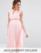 Asos Maternity Midi Skater Dress In Chiffon - Pink