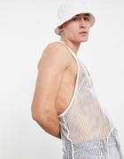 Asos Design Tank Top In White Mesh With Racer Back
