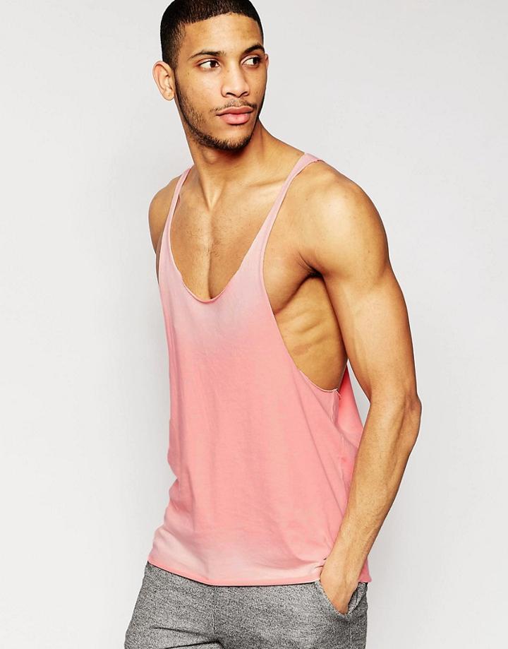 Asos Tank With Spray Effect And Raw Edge Extreme Racer Back - Pink
