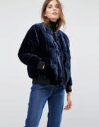 Warehouse Velvet Padded Jacket - Navy