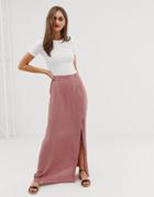Asos Design Crinkle Maxi Skirt With Self Covered Buttons-pink