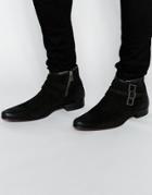 Asos Ankle Boots In Black Suede With Triple Strap Detailing - Black