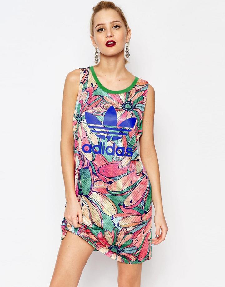 Adidas Originals Farm Tank Dress In Banana Print - Multicolor