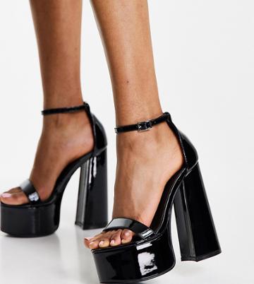 Public Desire Wide Fit Primrose Platform Heel Sandals In Black