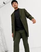 Asos Design Wool Mix Overcoat In Khaki-green