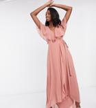Asos Design Tall Cape Back Dipped Hem Maxi Dress-pink