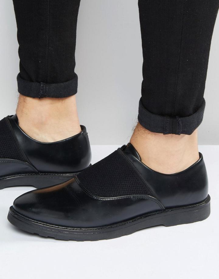 Asos Shoes In Black Leather With Elastic Strap - Black