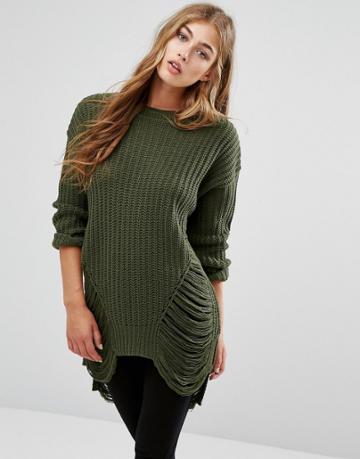 Missguided Distressed Sweater - Green