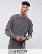 Asos Tall Oversized Long Sleeve T-shirt In Heavy Weight Jersey With Acid Wash - Gray